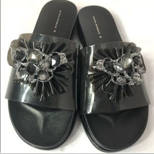 Zara bejeweled slip on black platform jelly sandal